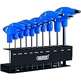 Draper 33869 Metric T-Handle Hexagon Allen Key Tool Set with Rack, 10 Pieces