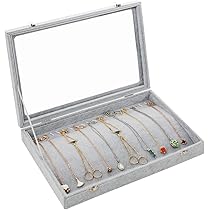 Porta Anelli In Velluto - Cofanetto Espositore Per Gioielli, Grigio, 20x15x4.8cm