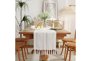 Wracra Punto Croce Cotone Lino Tabella Runner Stile Agriturismo Avorio Tabella Runner 230cm di con Nappe a Mano per Feste e Uso Quotidiano (Avorio, 230cm)