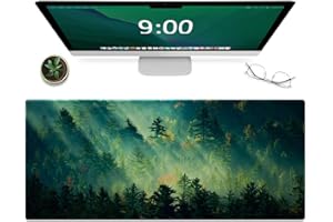 Galdas Podkładka pod mysz, mata na biurko, duża, pod klawiaturę do gier, trwałe, z obszytymi krawędziami, zmywalna, gładka powierzchnia, kontrola i dokładność, rozszerzona 800 x 300 mm, zielony las