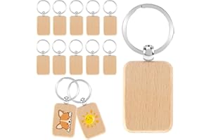 YITOBICI Holz Schlüsselanhänger,12 Stück Blanko DIY Holz Schlüsselanhänger, Personalisiert Naturholz Schlüsselbund Holzanhänger Holzschlüsselanhänger für Basteln Bemalen Dekorieren,Geschenke(Rechteckig)