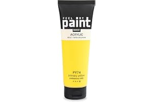 FeelMyPaint Colore acrilico 120 ml (Giallo di Base), PY 74, giallo. Colore altamente pigmentato per dipingere su tela, carta, tessuto, legno, vetro, ceramica, metallo, pietra.