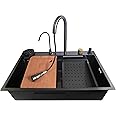 JINDAL Handmade 30x18x9 Inches Stainless steel Kitchen sink/Integrated Waterfall and Pull-down Faucet Set/Multifunction Sink/Sink with Complete Accessories Set/Matte Finish /0210