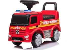 MONDIAL TOYS Camion Pompieri Cavalcabile Primi Passi per Bambini 1‑3 Anni con Licenza Mercedes Antos – Sirena, Clacson, Schienale Ergonomico, Vano Portaoggetti, Antiribaltamento