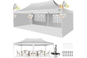 COBIZI Pop Up Gazebo, 3x6m Gazebo with 4 Removable Sidewalls, 3 Adjustable Height Waterproof, UV-Resistant with Carry Bag, 4 Stakes, 4 Ropes for Weddings, Parties, Picnics and Commercial (White)