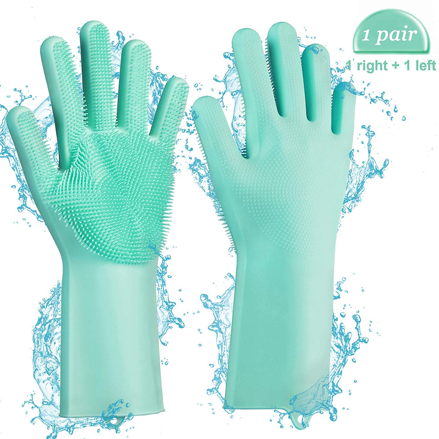 Carecroft Silicone Cleaning Reusable Heat Resistant Pair Magic Brush Gloves Scrubber for Kitchen Dishwashing Dish Car Wash Pet Bathroom Household, Blue, Pack of 1. - Image 10