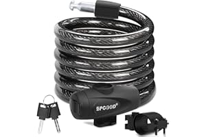 SPGOOD Cerradura de bicicleta 120cm / 12mm, cerradura de cable de bicicleta espiral antirrobo, con dos llaves, adecuada para bicicletas, triciclos, motocicletas, scooters, cochecitos de bebé