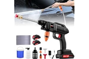 LEADGOODS 21V Handheld Pressure Washer Kit, Cordless Pressure Washer, 1500W High Pressure Washers with 2 Nozzles, 2 Batteries, 5m Hose Cordless Jet Washers/Pressure Washers for Car Floor Outdoor with Bucket