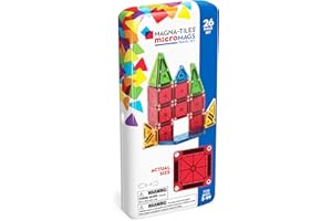 Magna-Tiles microMAGS 26-teiliges Reise-Magnetbauset - Kräftige Farben, die Original Magnetbaumarke