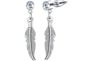 INFINIONLY Homme Acier Inoxydable Boucles d'oreilles Plume Boucles d'oreilles Tendance de Plume Pendantes d'oreilles Zircone pour Femme Bijoux fantaisie Oreilles Percées