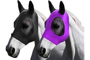 GWAWG 2 Elasticidad Máscara de mosca de caballo, Máscara antimoscas para caballo, Nylon Máscara antimoscas Protección, con protección de los oídos