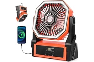Ambesty Ventilateur Rechargeable Camping,4 Vitesses 15000mah Ventilateur Portable vec LED,270° rotation ventilateur usb avec Crochet, Ventilateur Batterie pour Camping, Pêche, Bureau, Extérieur,Plage
