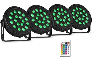 Fuzzix Comet M16 - Set de 4 focos LED RGB con 18 LED por unidad, mando a distancia, programas automáticos, carcasa resistente, fácil montaje, ideal para fiestas, escenarios, eventos o actuaciones