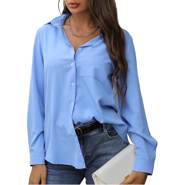 Cicy Bell Camicetta da donna, oversize, a maniche lunghe, con bottoni