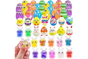 AFOXON 24Pack Prefilled Easter Eggs with Squeeze Toys Inside, Basket Stuffers Easter Egg Fillers, Classroom Gift Exchange and Easters Party Favors