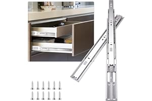 Sulawskys Glissières de tiroir 6 paires (12pièces), 50cm Glissières de tiroir à fermeture automatique douce, montage latéral,extension complète,roulements à billes, capacité de 45 kg, argent