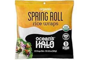 Ocean's Halo Organic Spring Roll Rice Wraps 120g - USDA Organic, Vegan Certified, Gluten-Free Ingredients, Non-GMO, Excellent for Healthy and Delicious Spring Rolls, Easy to Use and Fit for Any Diet