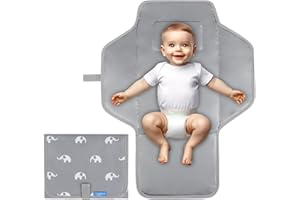 PHOEBUS BABY Portable Changing Mat Travel - Waterproof Compact Diaper Changing Pad with Built-in Pillow - Lightweight & Foldable Changing Station, Newborn Shower Gifts(Cute Elephant)