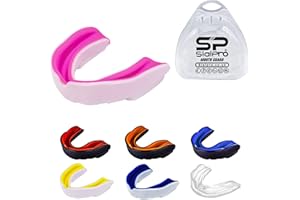 SIALPRO Double Layer Mouth Guards Slim Fit Adult Senior Mouldable Gum Shield with Case for Boxing Men MMA Rugby Hockey Basketball Muay Thai Kickboxing Football All Contact Sports(12+ Years), White-Pink