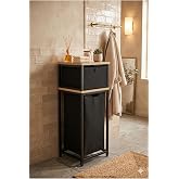 miyuhome Metal Kızaklı &Ccedil;amaşır Sepeti Raflı Saklama Kutulu 40 LT Kirli Sepeti B&uuml;y&uuml;k Boy Raflı Kirli Sepeti Siyah 60 x 100