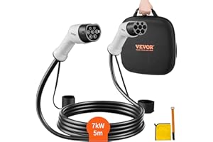 VEVOR Câble de Recharge EV de Type 2 à Type 2 Chargement Monophasé Véhicule Électrique 32 A 7 KW 5 m IP66 Étanche avec Sac de Transport pour IEC62196 Véhicule Électrique Hybride Rechargeable CE TÜV