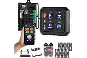 Chelhead 4-växlad 12V-24V strömbrytarpanel RGB Bluetooth-app | Multifunktionell vippbrytare med 6 ljusstyrkenivåer och appkontroll. Bluetooth-räckvidd 10 m, för 12 V-24 V fordon