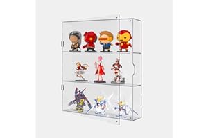 UoYeet Acrylic Display Cabinet for Both Wall Mount and Desktop Showcasing, 3 Layer Clear Display Case for Mini Toys, Pop Figurines, Dustproof Storage Displaying Box for Collectables
