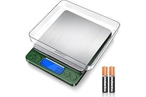 CHWARES Balance de cuisine numérique, 3000g/0.1g, mini balance de cuisine électrique, balance numérique étanche, écran LCD, en acier inoxydable, pour les ingrédients, café, Vert