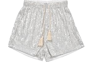 KOMISEUP Kurze Hose Damen, Kurze Hose Damen Sommer, Shorts Damen, Shorts Damen Sommer, Damen Sommer Pailletten Shorts Hohe Taille Lässig Lose A-Linie Hot Pants Sparkly Clubwear Night-Out Skorts