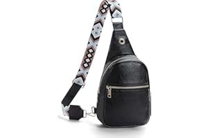 Bestcool Crossbody Bag for Women Leather Sling Belt Bag Small Chest Bag Purses with Guitar Strap Boho Style Phone Cable Hole Fanny Pack Cross Body Bags for Ladies Girls Travel Shopping Work