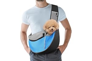 Pawaboo Bolso Bandolera para Perros, Bolsa Portátil para Mascotas con Correa Ajustable y Bolsillos, Bolsa de Mensajero Transpirable Cómoda con para Cachorros Gatitos para Viajar, M, Azul Claro