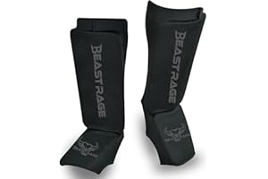 BEAST RAGE Shin Guards for Muay Thai, Kickboxing, MMA, Taekwondo, Boxing, Martial Arts, Elasticated Sock Padded Leg Instep Protection Pads, Shin Pads, equipment gear for men and women in Sparring Training, Karate BJJ