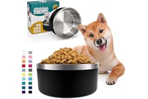 IKITCHEN Gamelle pour Chien à Double Paroi, Gamelle Eau Chien, Grande Gamelle Chien Antidérapante, 64oz, Robuste avec Fond en Caoutchouc pour Chiens et Chats de Taille Moyenne et Grande (1,8 l/8 Tasses, Noir)