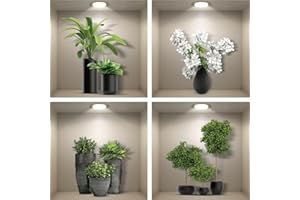 ESFIVHO 4er Set Wandtattoo 3D Effekt Vase - 3D Wandaufkleber Selbstklebend mit Blumen Grüne Pflanzen Baum Bonsai - Wandsticker Wandbild für Schlafzimmer Wohnzimmer Kinderzimmer Küche Büro 40x40cm