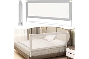 Eulenke 180cm Bed Rail Foldable, 68-95cm Height Adjustable Toddler Bed Guard with Double Safety Lock, Vertical Lifting Anti-Fall Beds Mesh Guardrail for Full Size Queen King Mattress