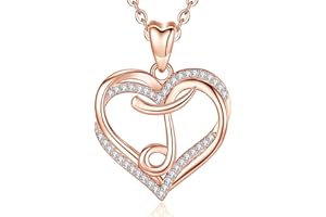 INFUSEU Heart Pendant Necklace Letter A-Z Alphabet Capital Jewelry Double Heart Initial Necklaces Cubic Zirconia CZ for Women Romantic Gifts, 20 Inch Chain