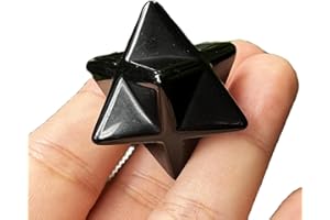 Manekieko Natural Black Obsidian Merkaba Crystal Protection Sacred Meditation Energy Healing Chakra,25mm Hexagonal Star Crystals and Healing Stone