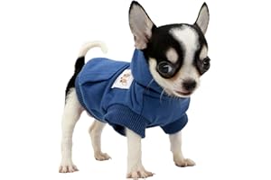 LOPHIPETS Hunde-Kapuzenpullover aus Baumwolle für kleine Hunde, Chihuahua, Welpenkleidung, kaltes Wetter, Marineblau/Größe XXS