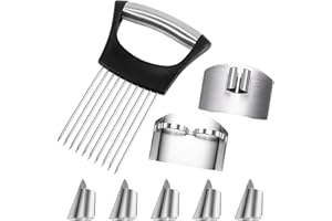 MABAHON 8 Pcs Kitchen Finger Guards Chopping Protector Stainless Steel Knife Ring Chopping Metal Cutting Shield Onion Holder Slicer Adjustable Finger Kitchen Tool to Slice Vegetables Fruit Meat