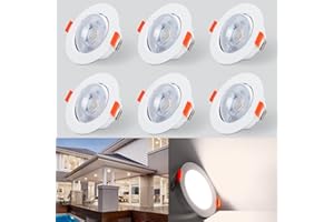 Kambo Spot LED Encastrable 6W - Plafonnier Encastré LED 40° Orientable Blanc Naturel 4000K 610LM Rond Plafond Ø70-80mm Pour Salon Chambre Cuisine Couloir Galerie Lot de 6