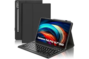 SENGBIRCH Cover con Tastiera per Lenovo Tab P12 12,7", Custodia per Lenovo Tab P12 con Tastiera, Italiana Tastiera per Lenovo Tablet, Slim Cover, Tastiera Bluetooth Wireless, Leggero e Portatile, Nero