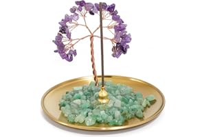 BEYLAB Ametista Portaincenso Bastoncino Soprammobile con Albero della Vita in Chakra Pietre, Bruciatore Incenso Ceneri con, Ornamento Decorativo Interni Casa Reiki Guarigione 14 cm