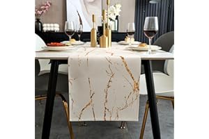 Jayusaror Runner da tavolo Autunno Bianco e Oro Moderno Runner Tavola in lino Marmo Dorato Textured Arte Astratta Lavabile Tavola per Caffè Sala da Pranzo Comò Tavolino Finale 33 x 183 cm