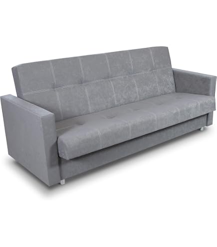 Divano Letto LAURA Con Funzione Relax - Velluto Grigio Argento - Con Ripiano