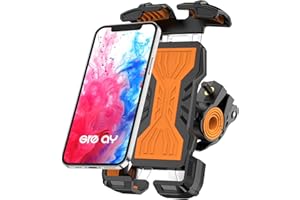Grefay Support Telephone Velo, Support Telephone Moto en Acier Inoxydable Anti-Secousses, Support Telephone Scooter Rotatif à 360 Degrés, Adapté aux Smartphones de 4,7 à 6,8 Pouces (Orange)