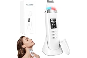 Yeerain Peeling Ultrasónico Facial, Limpiador Ultrasonidos Facial con 4 Modos e Intensidad Ajustable, Luz Roja y Azul, Skin Scrubber Removedor de Puntos Negros para Dispositivo de Belleza