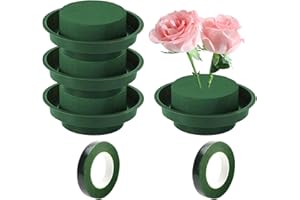 Midyrrg 6 Pcs Floral Foam DIY Flower Arrangement Kit 4 Floral Foam Bowls & 2 Floral Tapes Green Wet Cylinder With Trays Dry Flower Foam Plant Foam for Fresh & Artificial Flower Decoration Wedding