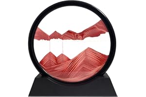 YUOMIKER Pittura di Sabbia Che scorre - Pittura di Vetro Rotonda a Clessidra 3D, Cornice di Flow Sabbia Immagine in Movimento, Paesaggio Dinamica Art Decorazione Regalo per Casa Ufficio（Rosso, 7 Pollici）