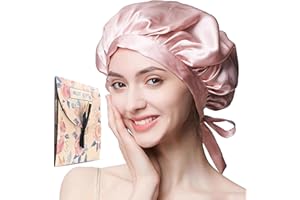 BODIIWULIU Bonnet De Sommeil En Soie, Double Bonnet En Soie Pour Cheveux Bouclés, Soin Des Cheveux, Respirant Et Ajustable, Élastique De Fixation-Pour femme(Rose)