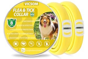 VICSOM Colliers Anti-Puces pour Chiens, Collier Anti Puces Chien, Collier Anti Puces pour Chien Naturelles Protection 8 Mois, Imperméable et Réglable Convient Chiens de Petite, Moyenne et Grande Jaune 2PC